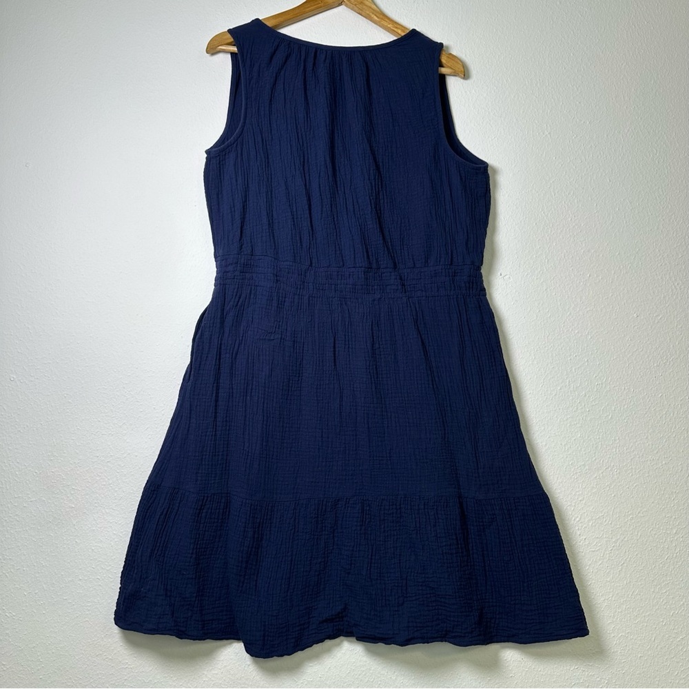 100% Cotton Navy Sleeveless Midi Dress/Swim Cover-Up With Pockets in Size L - Picture 3 of 11